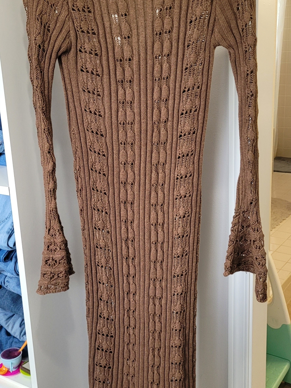 NWOT Listicle Brown Long Knit Button-Front Cardigan - Picture 5 of 6
